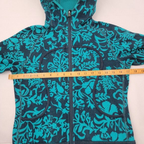 LULULEMON Womens XS? S? Scuba Hoodie Jacket Teal Turquoise Full Zip Floral Print - Picture 9 of 14